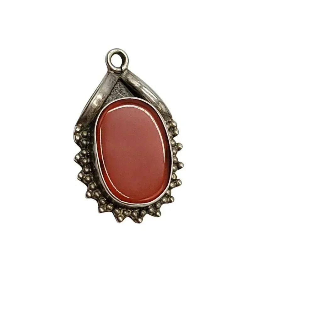 Southwestern Red Jasper Inlay .925 Sterling Silver Pendant Vintage